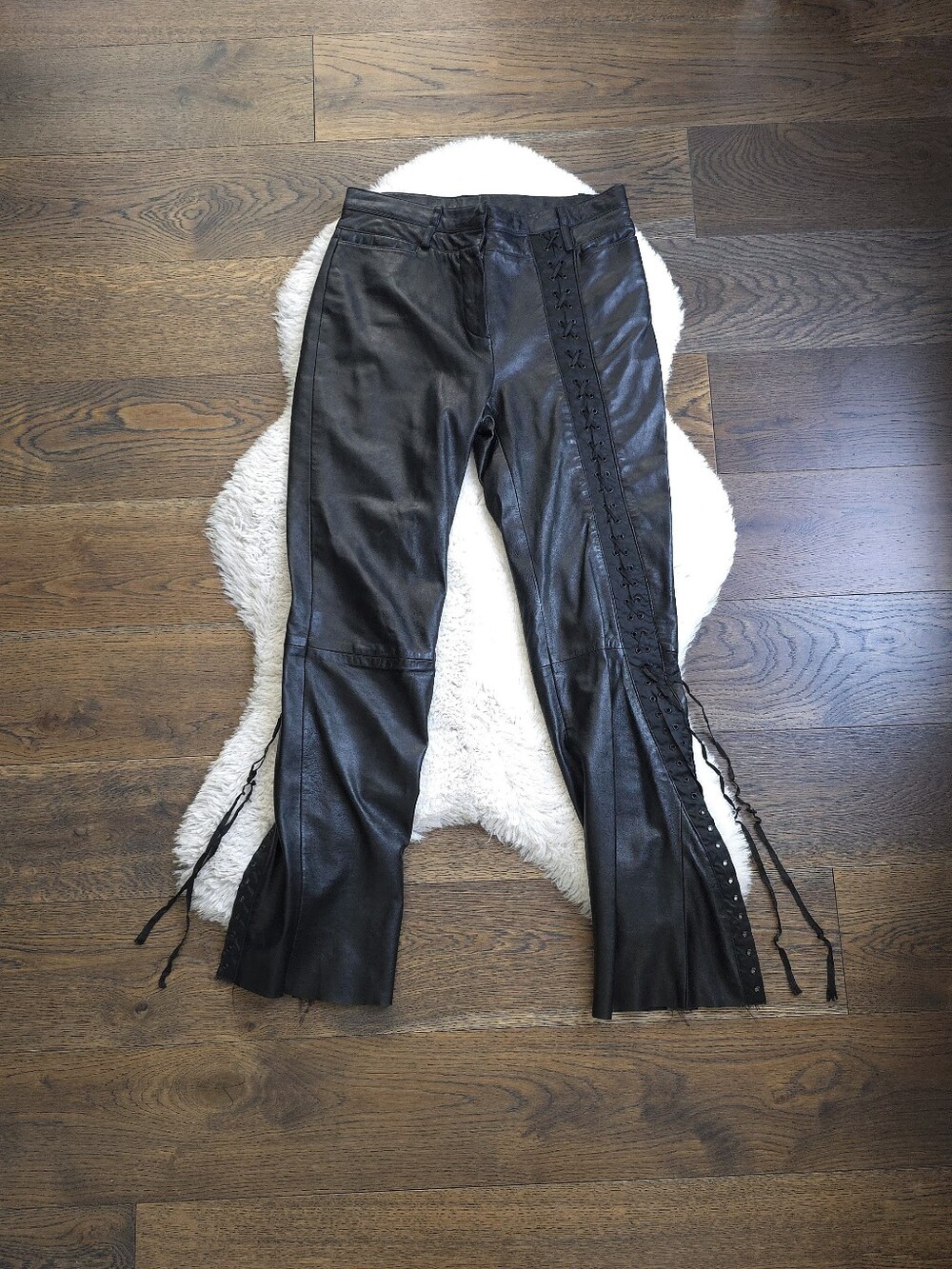 Dolce & Gabbana Y2K Lace Up Double Waistband Kick Out Leather Pant